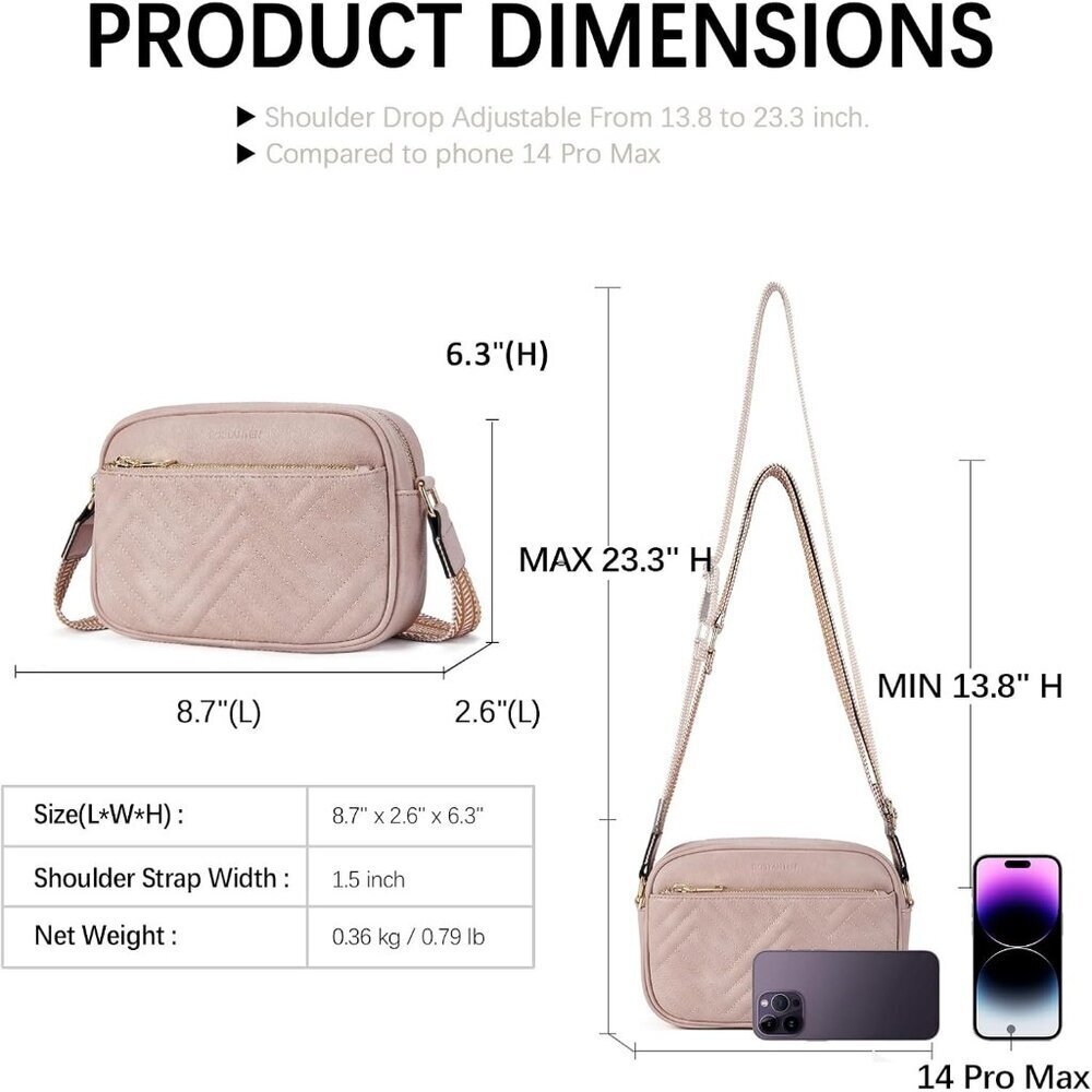 Women Pink Imported Vegan Leather Quilted Small Shoulder Crossbody Handbags - Picture 3 of 6